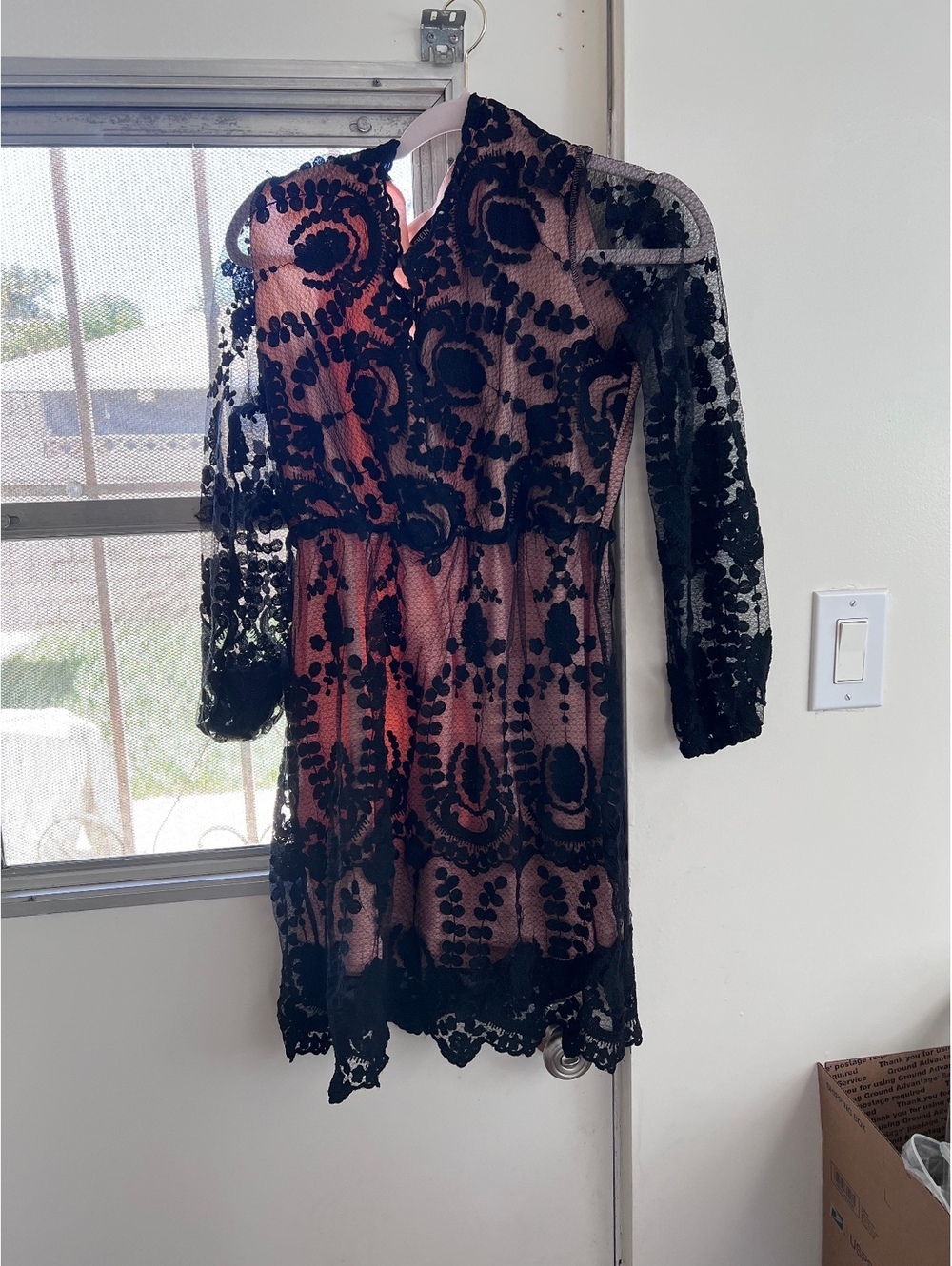 Black lace dress with nude slip